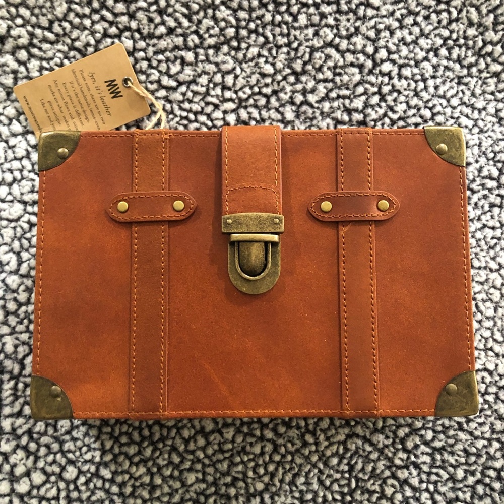 MW • Leather Briefcase Crossbody • Tan/Brass
